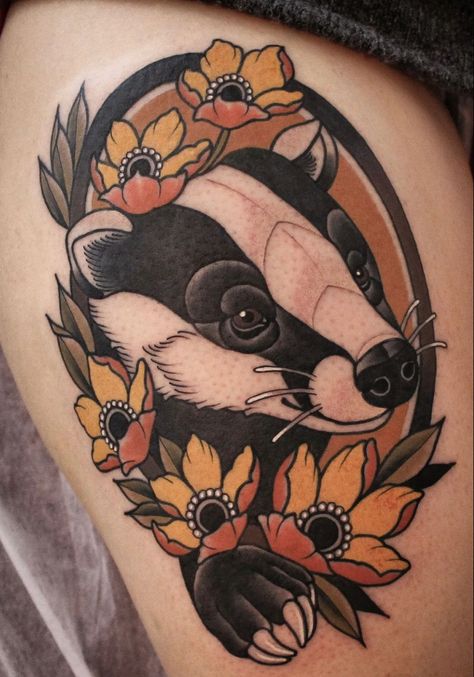 Honey Badger Tattoo, Skunk Tattoo, Badger Tattoo, Wood Tattoo, Animal Sleeve Tattoo, Embroidery Tattoo, Forest Tattoos, Magic Tattoo, Tasteful Tattoos