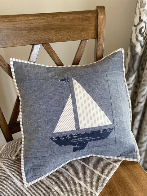 Boat Quilt, Classic Sailboat, Nautical Quilt, Boat Day, Sewing Cushions, Nautical Pillows, Straight Line Quilting, Beach Pillows, Sewing Pillows