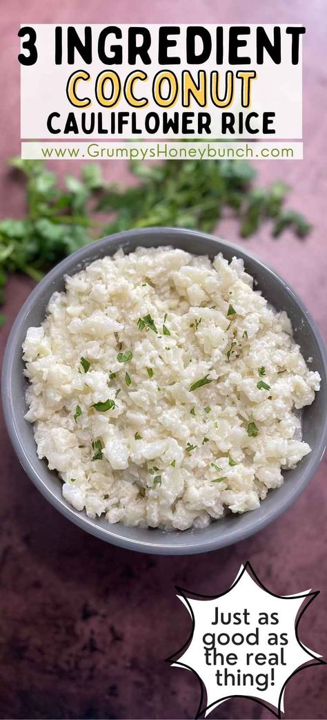 Coconut Cauliflower Rice - Grumpy's Honeybunch Coconut Cauliflower Rice, Coconut Cauliflower, Low Carb Milk, Coconut Rice Recipe, Keto Side Dish, Cauliflower Risotto, Rice Desserts, Riced Cauliflower, Sides Dishes