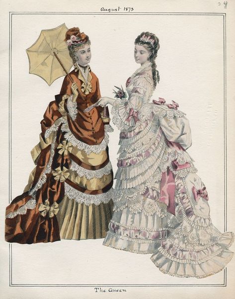 1873 Fashion Plate, Bustle Dress Victorian, 19th Century Fashion Plates, 1870s Fashion Plates, Victorian Fashion Illustration, 1873 Fashion, Victorian Fashion Plates, 1875 Fashion, 1870s Dress