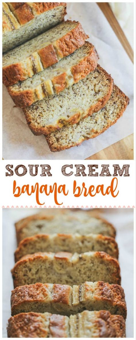 Sour Cream Banana Bread - This moist, slightly tangy Sour Cream Banana Bread is super delicious on its own or try slathering it with some butter while the bread is still warm.  It can\'t be beat for summer banana bread for snacking, picnics and ripe bananas! #banana #banana bread #dessert #baking #sour cream Sour Cream Banana Bread, Dessert Breads, Banana Bread Recipe Moist, Christmas Bread, Sour Cream Recipes, Moist Banana Bread, Cloud Bread, Fruit Bread, Best Banana Bread