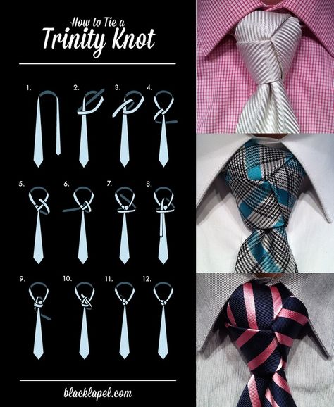 Tie Knot - Trinity Tali Leher Lelaki, Cool Tie Knots, Tie Knots Men, Tie Knot Styles, Simpul Dasi, Tie A Necktie, Shirt Knot, Neck Tie Knots, Men Stylish Dress