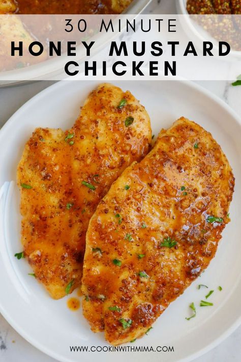 Looking for a quick and easy dinner to make tonight? This delicious honey mustard chicken comes together in 30 minutes for a juicy and flavorful chicken breast dinner recipe perfect for busy weeknights. Perfectly seared chicken breasts coated with a delicious honey mustard sauce, this simple Honey Mustard Chicken is the perfect weeknight dinner. #chicken #dinner #easydinner Chicken Mostarda, Healthy Chicken Breast Dinner, Easy Dinner To Make, Cooked Chicken Temperature, Chicken Breast Dinner, Honey Mustard Chicken Breast, Mustard Chicken Breast, Chicken Breast Recipes Dinners, Honey Dijon Chicken