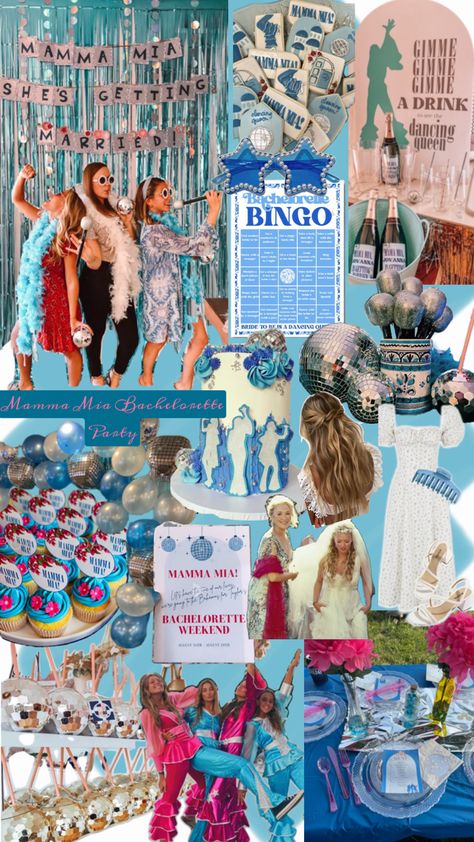 Bachelorette Party Themes Mama Mia, Mama Mia Themed Pool Party, Mamma Mia Themed Pool Party, Mamma Mia Pool Party, Dancing Queen Bachelorette Theme, Mamma Mia Bacherlotte, Queen Birthday Party, 17th Birthday Party Ideas, Birthday Theme Decoration