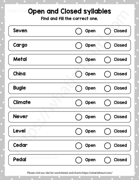 This worksheet contains words that are open and closed syllables. The answers are provided Open Syllables Anchor Chart, Dividing Syllables, Syllables Worksheet, Open And Closed Syllables, Spelling Word Activities, Open Syllables, Syllables Activities, Closed Syllables, Grammar Notes