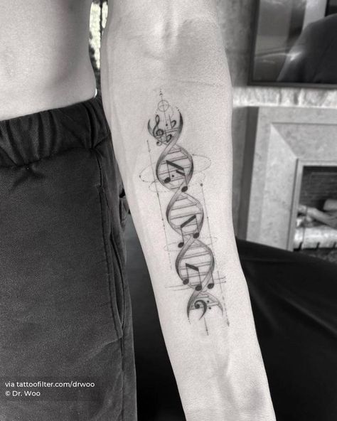 Treble Clef Tattoos, Geometric Tattoo Music, Techno Tattoo, Music Tats, Treble Clef Tattoo, Mother Tattoos For Children, Music Tattoo Sleeves, Dna Tattoo, Music Notes Tattoo