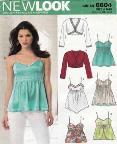 New Look 6604 Women's Camisole Top and Bolero Sewing Pattern Misses' Size 6-8-10-12-14-16 UNCUT Top Pattern Sewing, Romper Sewing Pattern, Blusas Top, 2000s Clothes, Top Sewing, Knit Shrug, 2000s Outfits, Womens Camisoles, Pretty Top