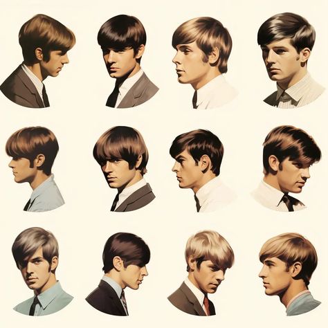 1960 Haircut, 60s Hairstyles Men, 1960s Mens Hairstyles, British Hairstyle, 60s Mod Hair, 60s Collage, 1960 Hairstyles, Mohawk Hairstyles Men, 1960s Hair