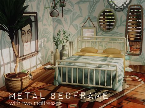 METAL BEDFRAME WITH TWO MATTRESSES | amoebae on Patreon Sims 4 Bed Frames Cc Maxis Match, Maxis Match Decor, Sims Lots, Sims 4 Beds, Sims Furniture, Cc Packs, Die Sims 4, Sims Builds, Sims 4 Bedroom