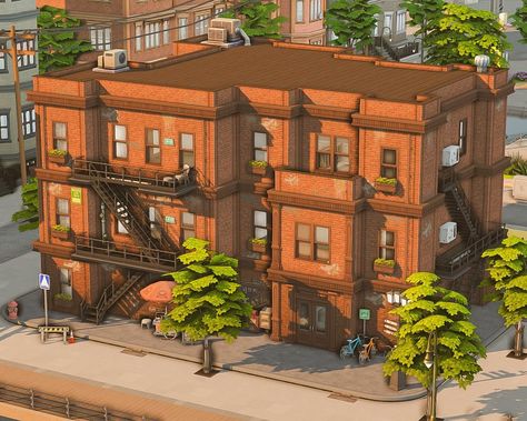 NYC-inspired apartment complex 🌆 | noCC 🛠️ packs used: EP: Growing together, City Living, For rent, Discover university, Get to work 🛠️… | Instagram Sims 4 Apartment Complex Layout, Sims 4 Apartment Exterior, Sims 4 Live In Business, Sims City Living Apartments, Apartment Complex Design, New York Suburbs, Sims 4 Loft Apartment, Sims 2 Apartment, Nyc Apartment Exterior