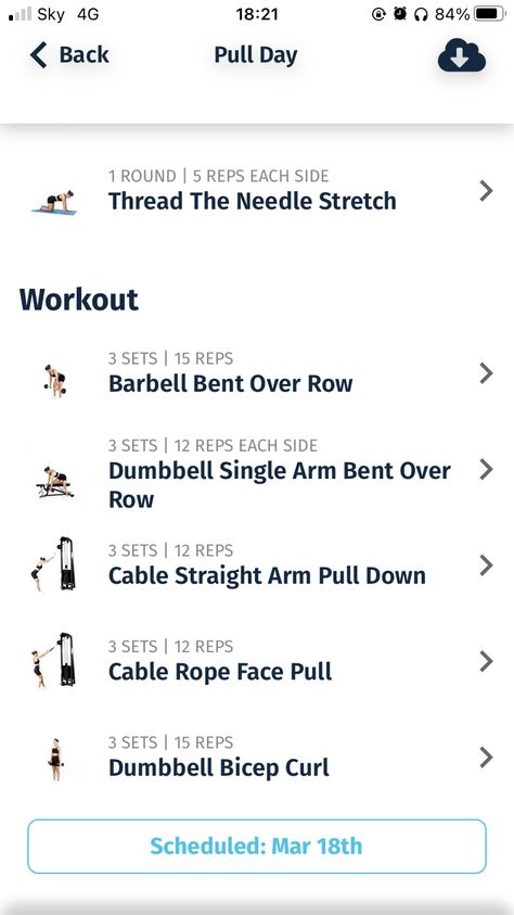 Fitness / Exercise Work out plan ￼ Warms ups ￼￼￼￼ Glutes & Hamstrings ￼￼ Push Day (Arms/Back) ￼￼￼ Quads & Calves ￼￼ Pull Day ￼ Full Body ￼￼ Stretch and recover ￼ Pull Exercises, Work Out Plan, Pull Day, Dumbbell Bicep Curl, Needle Stretches, Push Day, Full Body Stretch, Face Pulls, Workout Stuff