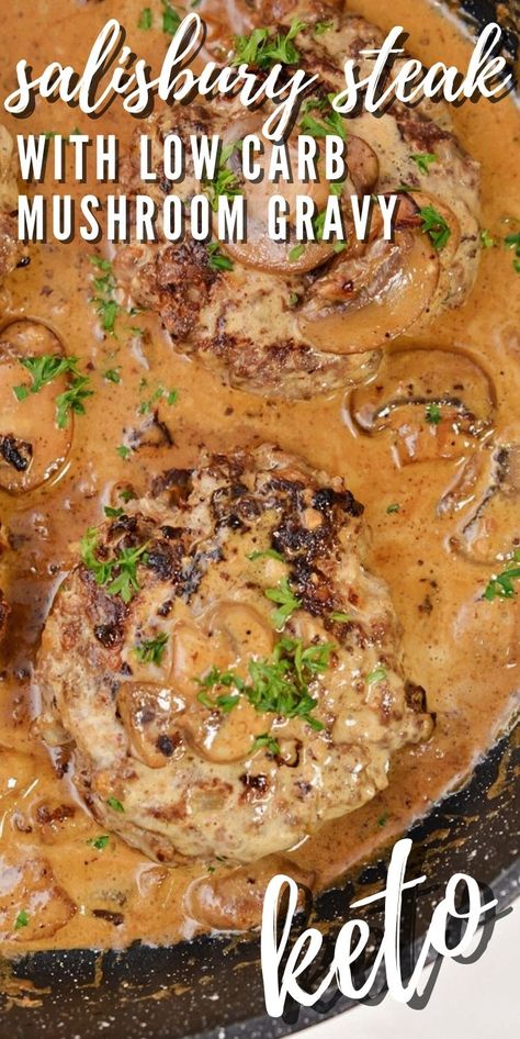 Easy Keto Salisbury Steak #ketosalisburysteak #lowcarbmushroomgravu Keto Salisbury Steak, Beef And Mushroom Recipe, Healthy Steak Recipes, Hamburger Steak Recipes, Salisbury Steak Recipes, Easy Steak Recipes, Low Carb Low Fat Recipes, Spinach Quiche, Recipes For Diabetics