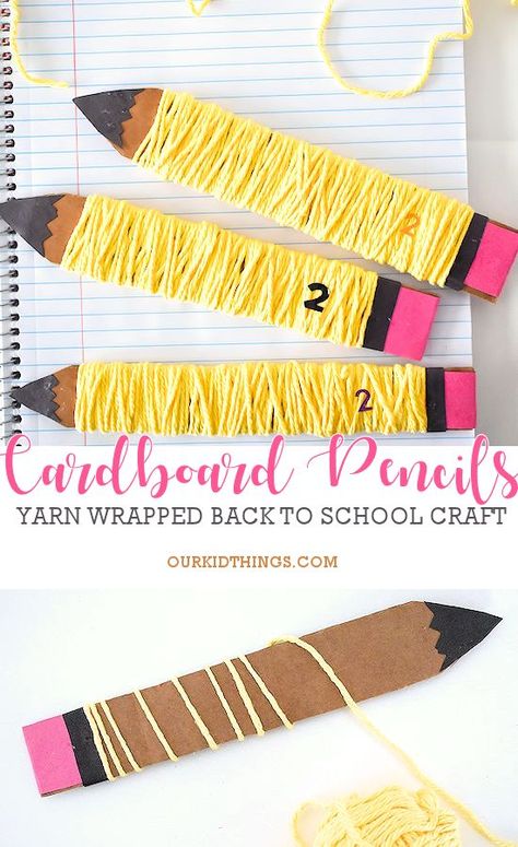 Preschool Crafts School Theme, Pencil Crafts For Toddlers, Easy Back To School Crafts, School Crafts For Kids, Scissors School, Pencil Craft, Back To School Crafts For Kids, September Crafts, Yarn Crafts For Kids