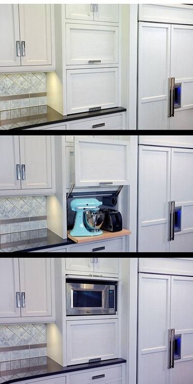 Hide Appliances, Kitchen Corner Storage, Diy Kitchens, Appliance Garage, Outdoor Kitchen Appliances, Kitchen Corner, Kitchen Redo, Unique Kitchen, Trendy Kitchen