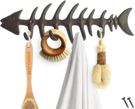 PRICES MAY VARY. 【Stylish Wall Mounted Towel Rack】Add a touch of charm to your bathroom or kitchen with this chic fish skeleton towel holder, a unique and eye-catching piece perfect for any fish bathroom decor. 【Durable Outdoor Towel Hooks】Crafted from high-quality stainless steel, this towel holder is not only stylish but also durable enough to withstand outdoor elements, making it ideal for outdoor use. 【Convenient Wall Mounted Towel Rack】With its easy installation process and included screws, this fish skeleton towel holder can be effortlessly mounted on the wall, perfect for busy homeowners looking for a hassle-free setup. 【Convenient Wall Mounted Towel Rack】With its easy installation process and included screws, this fish skeleton towel holder can be effortlessly mounted on the wall, Outdoor Towel Hooks, Vintage Fishing Decor, Hooks For Towels, Mounted Towel Rack, Clothes Hanger Rack, Fish Bones, Wall Mounted Towel Rack, Hand Towel Holder, Hanger Rack