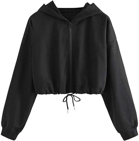 Zip Crop Top, Hoodie Crop Top, Zip Up Jackets, Sweatshirt Y2k, Girls Crop Tops, Crop Top Hoodie, Black Outfits, Crop Top Sweatshirt, Simple Silhouette