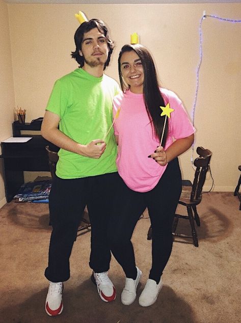 Fairly Odd Parents Costume, Wanda Costume, Cute Couple Halloween, Cosmo And Wanda Costume, Dynamic Duo Costumes, Partner Halloween Costumes, Cosmo Wanda, Cartoon Halloween Costumes, Easy Couples Costumes