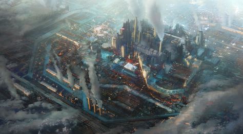 ArtStation - Factory of the future - 1930, Leon Tukker Steampunk Illustration, Steampunk City, Steampunk Artwork, Sci Fi Landscape, Steampunk Tendencies, Robert Sheehan, Landscape Concept, Image Painting, Fantasy City