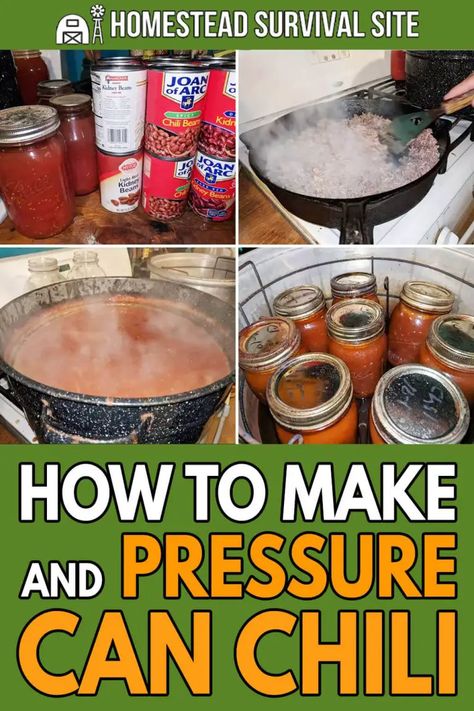 Both making and pressure canning chili can be done in a single afternoon. Preserving chili will make it shelf-stable and increase your food stockpiles. How To Can Chili With Meat, Pressure Canning Chili With Meat, Canning Chilli, Canning Chili With Meat And Beans, Chili Canning Recipe, Deer Chili, Canning Chili, Canning Food Preservation, Pressure Canner