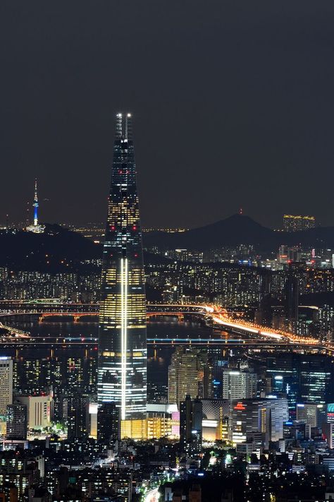 Lotte World Tower and the night lights of Seoul South Korea [17132570] | South korea travel, Seoul night, South korea photography Lotte World Tower, Seoul Night, Namsan Tower, South Korea Photography, Seoul Korea Travel, Love Korean, Korea Wallpaper, Seoul Travel, Dubai Aesthetic