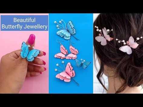 How to Make Butterfly Jewellery at Home/Paper Butterfly Jewellery/DIY Jewellery When you Board/DIY - YouTube Butterfly Making With Cloth, How To Make Tiara At Home, Butterfly Jewelry Diy, How To Make Tiara, Butterfly Tiara, How To Make Butterfly, Diy Paper Butterfly, Butterfly Jewellery, Polymer Clay Fairy