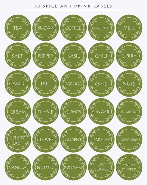 Pantry spice jar seasoning label sticker organizer set. For marking kitchen food containers with spices. Spice Stickers Jar Labels, Labels For Spices, Spices Labels Printable Free, Spices Label Design, Jar Sticker Design, Spices Stickers, Spices Packaging Design, Sticker Organizer, Cafe Logo Design