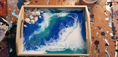 Creating Trays With Acrylic Pouring | AcrylicPouring.com Items To Sell, Pour Paint, Wooden Trays, Acrylic Paint On Wood, Paint Tray, Paint Pouring, Ceramic Tray, What To Use, Large Tray