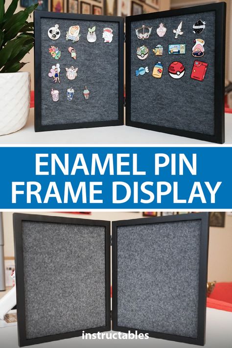 With a frame, felt, and mesh you can create a handy and decorative enamel pin frame display. #instructables #home #decor #homedecor #reuse #upcycle #collection Pin Collection Displays, Pin Board Ideas, Disney Pin Display, Jewelry Tree Display, Enamel Pin Design, Pins Badge Display, Pins Diy, Enamel Pin Display, Pin Display