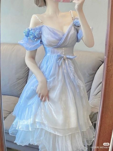 Cloud Dress, Princess Ball Gowns, Korean Fashion Dress, Silky Dress, Fairytale Dress, Fancy Outfits, Ball Dresses, Fancy Dresses, Blue Dress