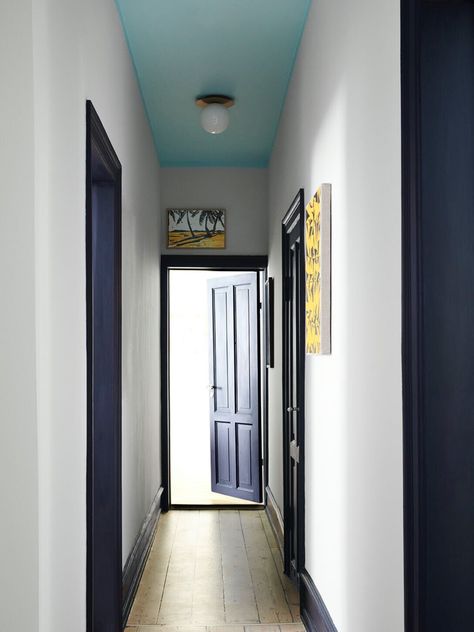 Painted Hallway, Ceiling Painted, Hallway Ceiling, White Hallway, Hallway Paint, Meg White, Ceiling Painting, Blue Ceilings, Kids Room Inspiration