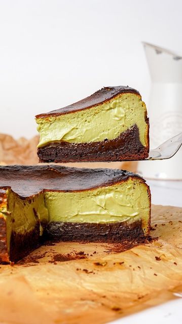 Ems Foodie Fix on Instagram: "Pistachio Brownie Basque Cheesecake 🥰 My new obsession, this one is for you if you love brownies, cheesecake & pistachio!  Comment ‘Cheesecake’ below & I’ll send you the recipe  Make sure to follow @emsfoodiefix for more recipe like this one ❤️ . . . #basque #basquecheesecake #basqueburntcheesecake #pistachio #pistachiocream #pisctachios  #browniecheesecake #pistachiocheesecake #cheesecakelover #easydessert  Which basque cheesecake next?" Pistachio Basque Cheesecake, Matcha Basque Cheesecake, Pistachio Cheesecake Recipe, Nutella Cinnamon Rolls, Ultimate Chocolate Brownies, Sticky Toffee Pudding Cake, Brownies Cheesecake, Triple Chocolate Muffins, Pistachio Cheesecake