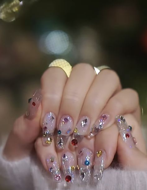 Nails And Gems, Asian Nails, Cute Acrylic Nail Designs, Exotic Nails, Nail Tattoo, Gem Nails, Nail Designs Glitter, Diamond Nails, Clear Nails