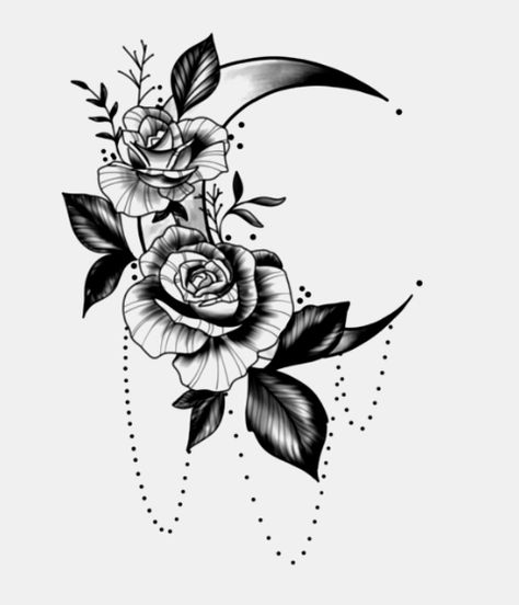 Moon With Flowers, Moon Tattoo, Tiny Tattoos, Crescent Moon, Tattoo Design, Crescent, Tattoos For Women, Flower Tattoo, Body Art