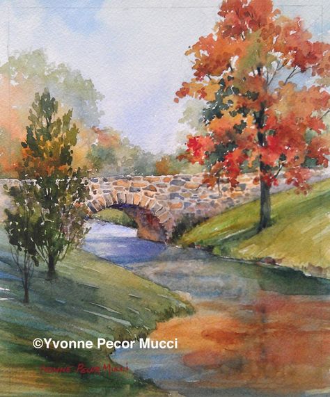 Arch Watercolor, Watercolor Scenery, Bridge Painting, Watercolor Art Landscape, Painting Ideas For Beginners, Canvas For Beginners, Canvas Painting Ideas, Watercolor Paintings For Beginners, Stone Arch