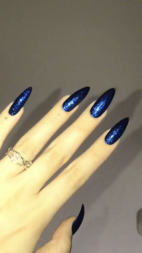 Dark Blue Nails Glitter, Sparkly Blue Nails, Blue Sparkly Nails, Homecoming Inspo, Blue Prom Nails, Dark Blue Nails, Blue Glitter Nails, Blue Nail Designs, Dark Nails