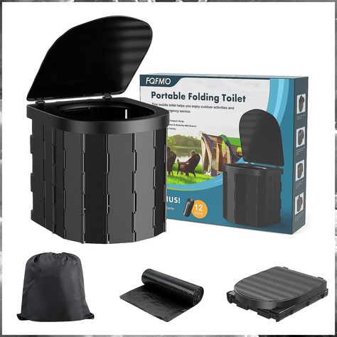 FQFMO Portable Camping Toilet with Lid, Portable Toilet for Adults, Foldable Car Travel Toilet Adults Potty with Carry Bag fo Car Camping Gear, Car Camping Essentials, Toilet Outdoor, Portable Toilet For Camping, Travel Potty, Portable Potty, Bag For Camping, Outdoor Toilet, Camping Must Haves