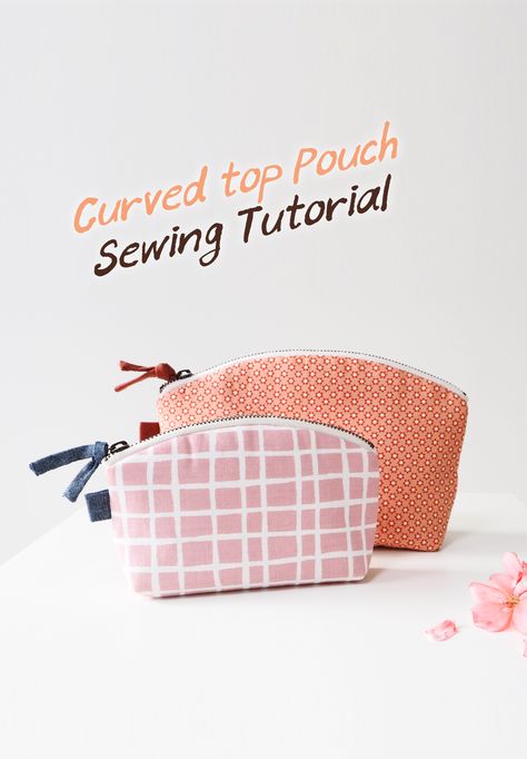 Curved Zipper Pouch Tutorial, Curved Top Zipper Pouch, Diy Small Pouch Bag, Sew Pouch With Zipper, Makeup Bag Sewing Pattern Free, Mini Pouch Sewing Pattern, Free Zipper Pouch Sewing Pattern, No Zipper Pouch, Pouch Stitching