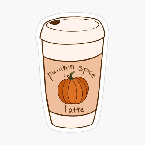 Autumn Cute Stickers, Pumpkin Spice Sticker, Pumpkin Latte Art, Pumpkin Spice Latte Illustration, Fall Pictures To Draw, Pumpkin Spice Latte Drawing, Cricut Stickers Ideas, Fall Stickers Aesthetic, Cute Stickers To Print