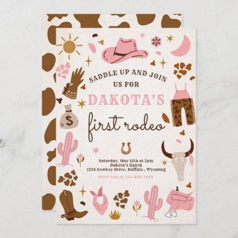 1st Rodeo Birthday Invitations, First Birthday Rodeo Theme Girl, First Rodeo Birthday Party Girl, Ranch Birthday Party, My 1st Rodeo, Wild West Birthday Party, Rodeo Birthday Party, Wild West Birthday, First Rodeo Birthday