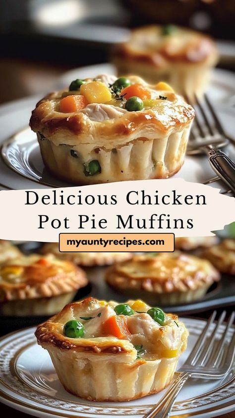 Friendsgiving Dinner Party Food, Chicken Pot Pie Muffins, Pot Pie Muffins, Delicious Chicken Pot Pie, Mini Pot Pies, Pie Muffins, Friendsgiving Food, Mini Chicken Pot Pies, Chicken Tenderloin Recipes