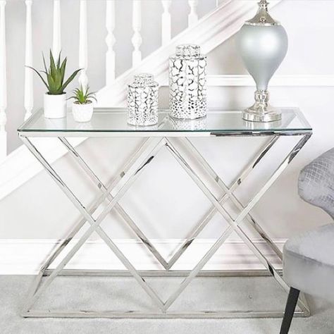 Steel Console Table, Table Hallway, Console Table Styling, Tempered Glass Table Top, Console Table Hallway, Console Design, Glass Console Table, Hallway Table, Hall Table