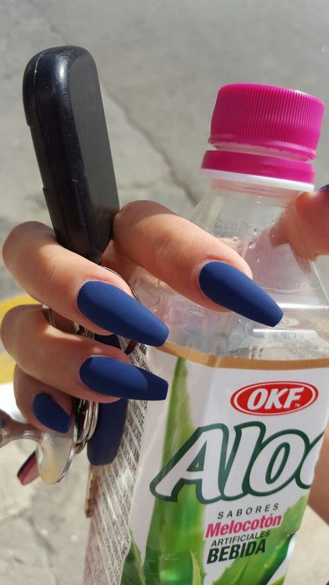 Blue matte nails ❤ Dark Blue Acrylic Nails Coffin Design, Matte Cobalt Blue Nails, Matt Navy Blue Nails, Matte Stiletto Nails Design, Matte Nails With Glossy Design, Blue Matt Nails, Dark Blue Matte Nails, Matte Dark Blue Nails, Matt Blue Nails