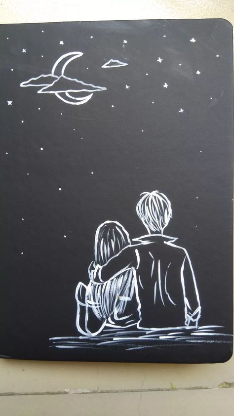 Couple Drawings On Paper, Drawing Date Ideas, Scratch Book Art, Father's Day Drawings, Diary Cover Design, Front Cover Designs, Scrapbook Cover, Note Doodles, Black Paper Drawing