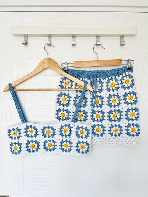 Excited to share the latest addition to my #etsy shop: Granny Square Crochet Mini Skirt & Mini Crop Top, Handmade Granny Square, Crochet Festival Suit, Handknitted Suit, 2 in 1 Mini Crop Top, Squared Clothes, Daisy Crochet, Skirt Crochet, Floral Clothing, Crochet Festival, Crop Top And Skirt, Crochet Motif Patterns, Crochet Daisy