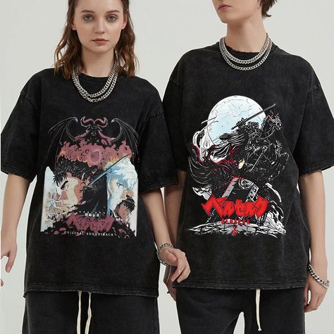 Berserk T Shirt, Gothic Streetwear, Stylish Hoodies, Men Vintage, Streetwear Outfits, Women Vintage, T Shirt For Men, Oversized Tshirt, Top Tee