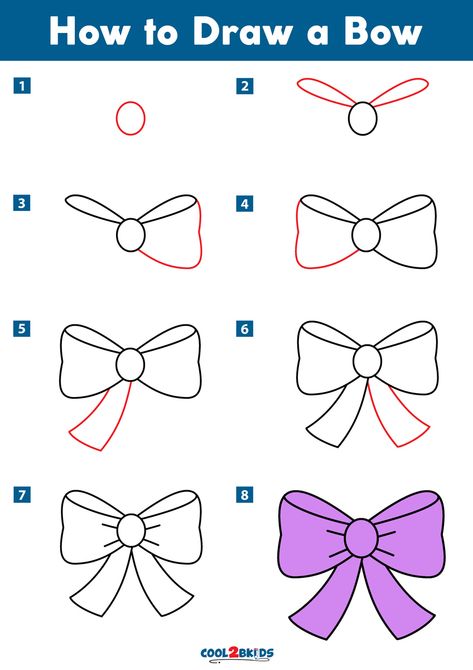 How to Draw a Bow | Cool2bKids How To Paint A Bow Simple, Cute Things To Draw Step By Step, Christmas Bows Drawing, Bow Drawing Step By Step, Draw A Bow Easy, How To Draw Circles, Easy Bow Drawing, Cute Christmas Drawing Ideas Easy, How To Draw A Bow Step By Step