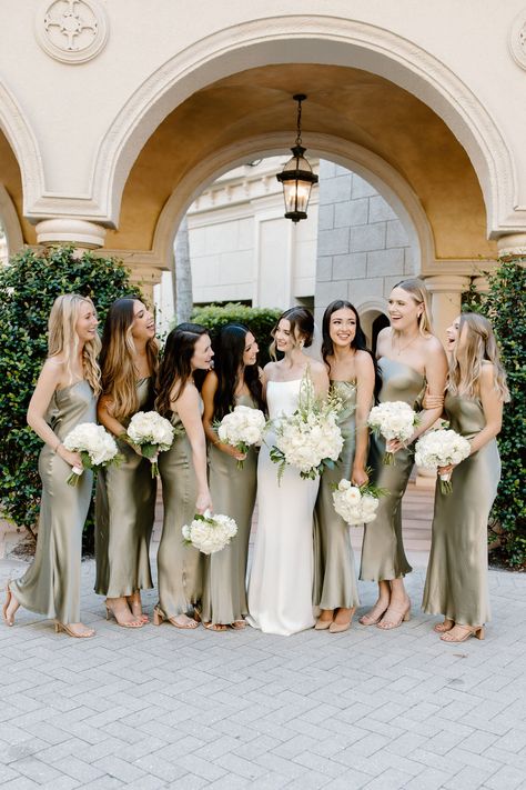 Destination Wedding Bridesmaid Dresses, Bridesmaid Portraits, Ivory Wedding Theme, Sage Green Design, Green Satin Bridesmaid Dresses, Sage Green Wedding Theme, Sage Green Bridesmaid, Island Caribbean, Modern Wedding Design