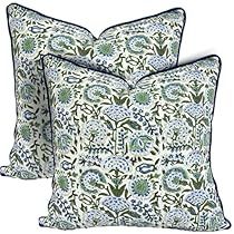 Blue Couch Pillows, Decorative Couch Pillows, Blue Floral Pillows, Pillows For Living Room, Green Pillows Decorative, Living Room Bed, Block Printed Pillows, Decorative Pillows Couch, Bed In Living Room