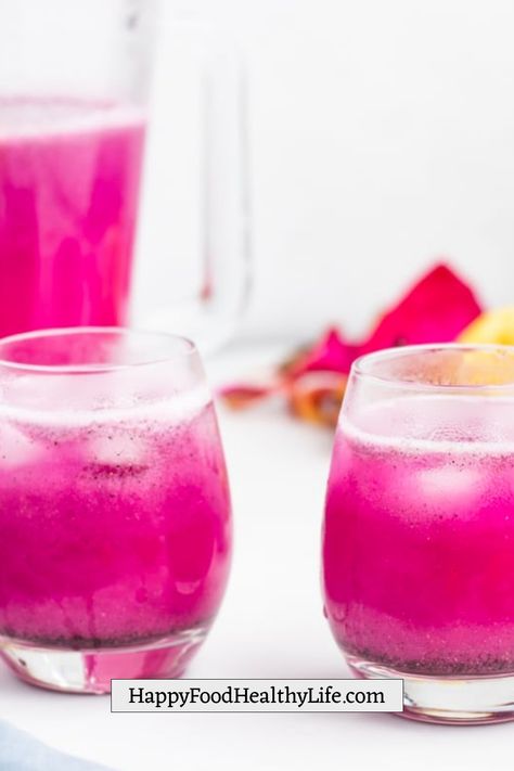 This dragon fruit lemonade gives the classic drink a delicious and colorful makeover. It’s super refreshing and only requires 4 ingredients to make. Dragon Fruit Lemonade Starbucks, Lemon Drop Drink, Dragon Fruit Lemonade, Fruit Lemonade, Pink Dragon Fruit, Vegan Drinks Recipes, Green Tea Lemonade, Tea Lemonade, Frozen Lemonade