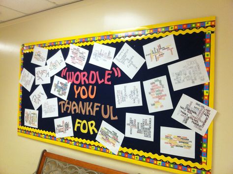 "Wordle" you thankful for Computer Bulletin Boards, Technology Bulletin Board, November Teaching Ideas, Computer Lessons, Kids Technology, Technology Projects, Computer Lab, School Celebration, Education Motivation